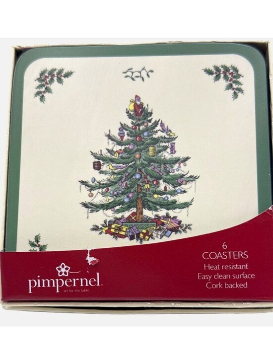 Pimpernel Other - Spode Christmas Tree Coasters Pimpernel Cork-Backed 12 Pieces Holiday Decor